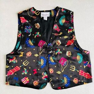 Vintage Diane Von Furstenberg Color Authority Black & Colorful Fashionista Vest